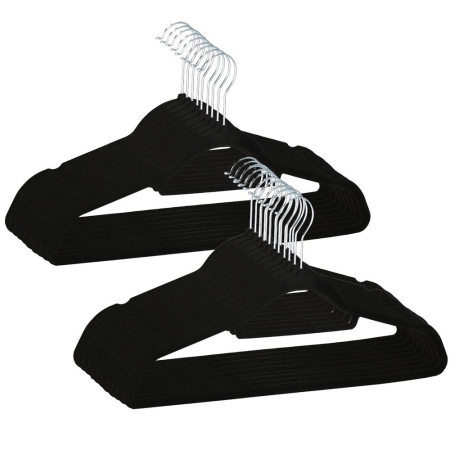 Dormitor & birou - Set de 20 de umerase din velur cu carlig rotativ 360°, 45x23 cm, negru