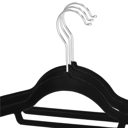 Set de 20 de umerase din velur cu carlig rotativ 360°, 45x23 cm, negru [7]