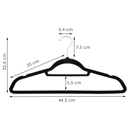 Set de 20 de umerase din velur cu carlig rotativ 360°, 45x23 cm, negru [13]