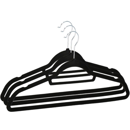 Set de 20 de umerase din velur cu carlig rotativ 360°, 45x23 cm, negru [10]