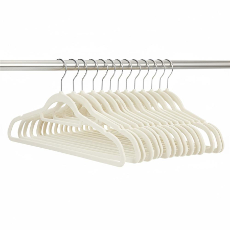 Set de 20 de umerase pentru haine, din velur, cu carlig rotativ, 45x23 cm, ecru [6]