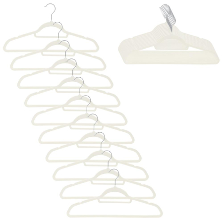 Umerase si huse haine - Set de 20 de umerase pentru haine, din velur, cu carlig rotativ, 45x23 cm, ecru