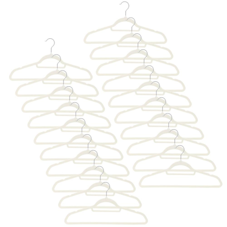 Set de 20 de umerase pentru haine, din velur, cu carlig rotativ, 45x23 cm, ecru [1]