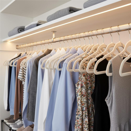 Set de 20 de umerase pentru haine, din velur, cu carlig rotativ, 45x23 cm, ecru [4]