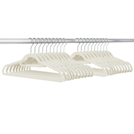 Set de 20 de umerase pentru haine, din velur, cu carlig rotativ, 45x23 cm, ecru [14]