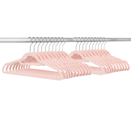 Set de 20 de umerase pentru haine, din velur, cu carlig rotativ, 45x23 cm, roz [16]