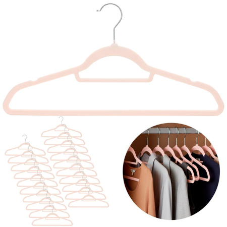 Set de 20 de umerase pentru haine, din velur, cu carlig rotativ, 45x23 cm, roz [4]