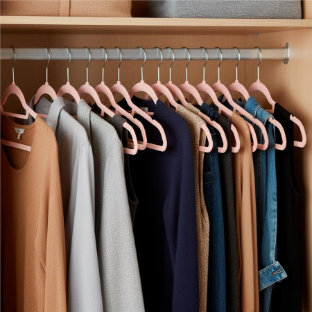 Set de 20 de umerase pentru haine, din velur, cu carlig rotativ, 45x23 cm, roz [5]