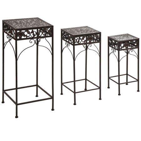 Living & hol -  Set de 3 Bucati Scaune Suport pentru Plante Clasic din Fier Sgabelli Supporto per Piante Classico in Ferro, MARO