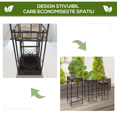  Set de 3 Bucati Scaune Suport pentru Plante Clasic din Fier Sgabelli Supporto per Piante Classico in Ferro, MARO [5]