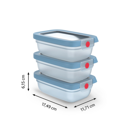 Set de 3 caserole Tefal ONEClick N1230510, 0.3 L, plastic, inchidere 100% etansa, albastru [2]