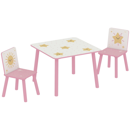 Dormitor & birou -  Set de 3 piese cu masa si scaune pentru copii, Masa cu 2 scaune pentru dormitor, gradinita, sala de jocuri, Roz