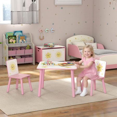  Set de 3 piese cu masa si scaune pentru copii, Masa cu 2 scaune pentru dormitor, gradinita, sala de jocuri, Roz [1]