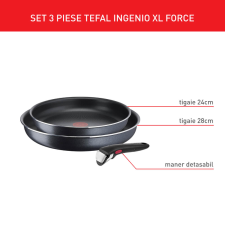 Set de 3 piese Ingenio XL Force L1589132, tigaie 24/28 cm, maner detasabil, invelis antiaderent, Thermo-Signal [1]