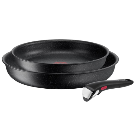 Tigai si seturi - Set de 3 piese Tefal Ingenio Black Stone L3999032, tigaie de 24/28 cm, maner detasabil, invelis antiaderent Mineralia+, indicator Thermo-Signal, c