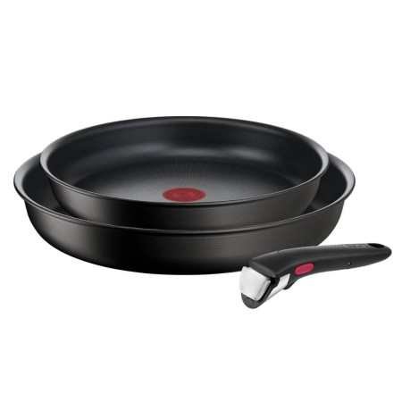 Tigai si seturi - Set de 3 piese Tefal Ingenio Eco Resist L3979102, tigaie de 24/28 cm, maner detasabil, invelis antiaderent Titanium Anti-Scratch, indicator Therm
