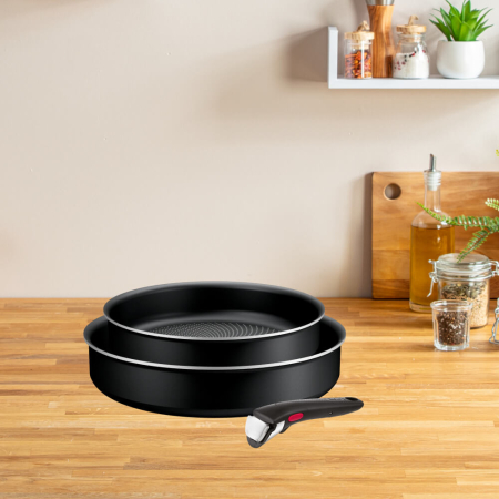 Set de 3 piese Tefal Ingenio Generous Cook L3129053, tigaie de 22/26 cm, maner detasabil, indicator Thermo Signal, invelis antiaderent Titanium [8]