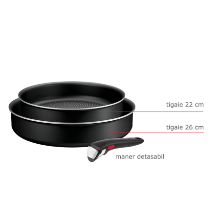 Set de 3 piese Tefal Ingenio Generous Cook L3129053, tigaie de 22/26 cm, maner detasabil, indicator Thermo Signal, invelis antiaderent Titanium [1]