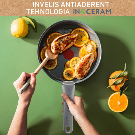 Set de 3 piese Tefal Ingenio Renew L2609502, tigaie de 24/28 cm, maner detasabil, invelis antiaderent, indicator Thermo-Signal™, gri [5]