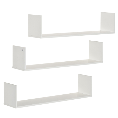  Set de 3 rafturi de perete pentru depozitare din lemn, 80x18x18 cm, alb [0]