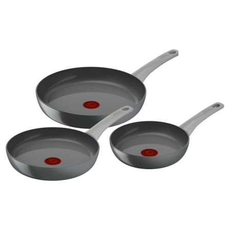Tigai si seturi - Set de 3 tigai Tefal Renew On C4279132, 20/24/28 cm, 100% aluminiu reciclat, indicator Thermo-Signal, compatibil cu inductia, invelis ceramic, gri