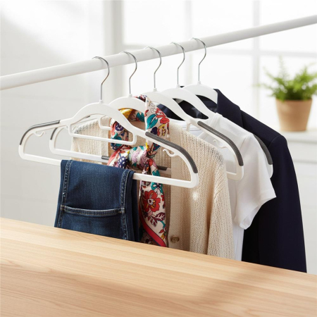 Set de 30 de umerase antiderapante pentru haine, din PE, cu carlig metalic rotativ, 41 cm, alb si gri [4]