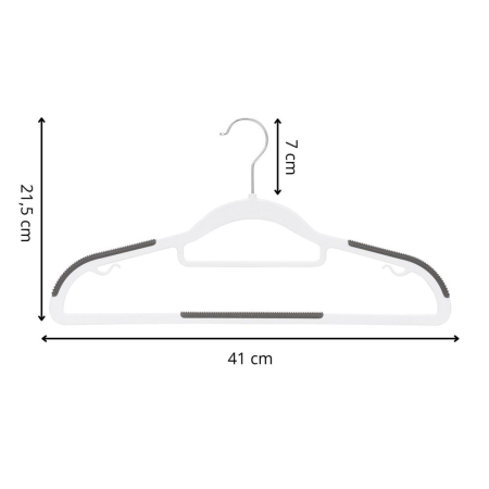 Set de 30 de umerase antiderapante pentru haine, din PE, cu carlig metalic rotativ, 41 cm, alb si gri [12]