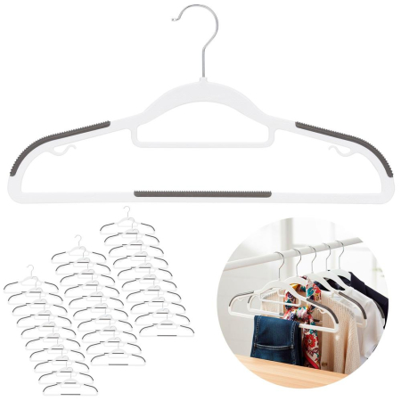 Set de 30 de umerase antiderapante pentru haine, din PE, cu carlig metalic rotativ, 41 cm, alb si gri [3]