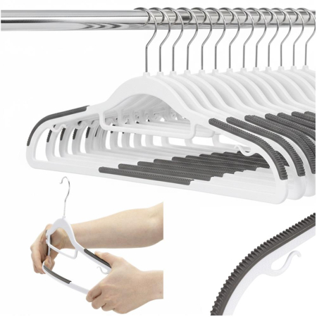 Set de 30 de umerase antiderapante pentru haine, din PE, cu carlig metalic rotativ, 41 cm, alb si gri [14]