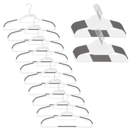 Umerase si huse haine - Set de 30 de umerase antiderapante pentru haine, din PE, cu carlig metalic rotativ, 41 cm, alb si gri