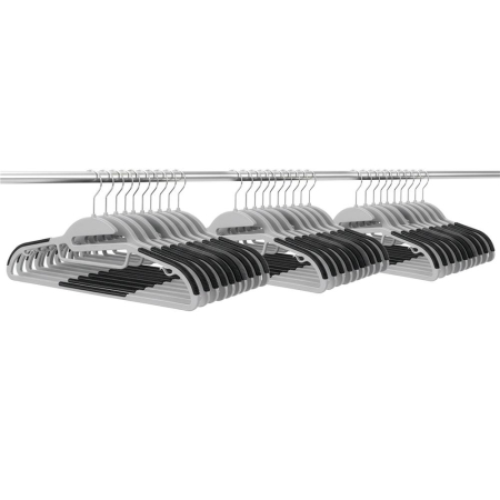 Set de 30 de umerase antiderapante pentru haine, din PE, cu carlig metalic rotativ, 41 cm, gri si negru [15]