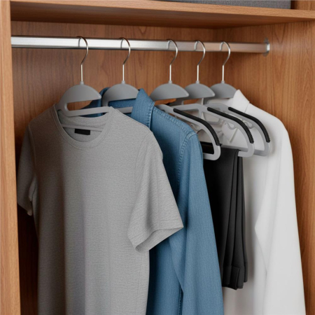 Set de 30 de umerase antiderapante pentru haine, din PE, cu carlig metalic rotativ, 41 cm, gri si negru [5]