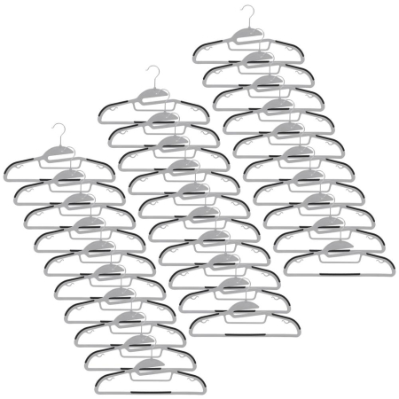 Set de 30 de umerase antiderapante pentru haine, din PE, cu carlig metalic rotativ, 41 cm, gri si negru [1]