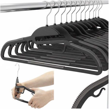Set de 30 de umerase antiderapante pentru haine, din PE, cu carlig metalic rotativ, 41 cm, negru si gri [12]