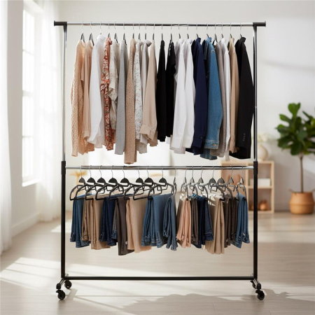 Set de 30 de umerase antiderapante pentru haine, din PE, cu carlig metalic rotativ, 41 cm, negru si gri [6]