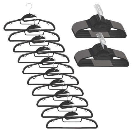 Umerase si huse haine - Set de 30 de umerase antiderapante pentru haine, din PE, cu carlig metalic rotativ, 41 cm, negru si gri