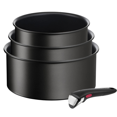 Vase & ustensile pentru gatit - Set de 4 piese Tefal Ingenio Eco Resist L3979202, cratita de 16/18/20 cm, maner detasabil, indicator Thermo-Signal, compatibil cu inductia, inve