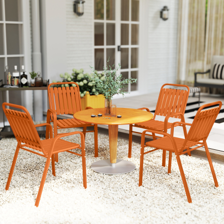  Set de 4 Scaune de Gradina Stivuibile cu Spatar inalt si Brate, 56x66x91 cm, Maro inchis [7]