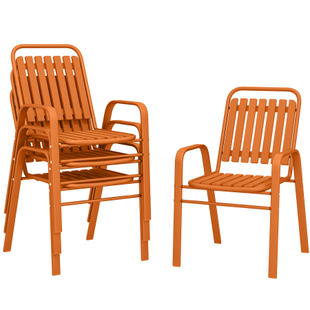 Mobilier gradina si terasa -  Set de 4 Scaune de Gradina Stivuibile cu Spatar inalt si Brate, 56x66x91 cm, Maro inchis