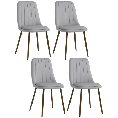 Scaune bucatarie & living -  Set de 4 Scaune de Masa, Scaun de Bucatarie Modern cu Tapiterie din Catifea, Spatar Curbat si Picior din Otel pentru Camera de Zi, Dormitor, Gri