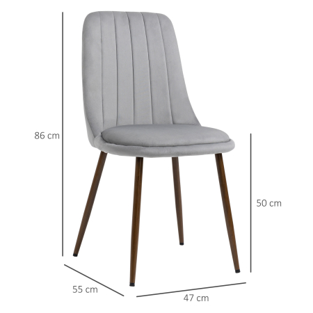  Set de 4 Scaune de Masa, Scaun de Bucatarie Modern cu Tapiterie din Catifea, Spatar Curbat si Picior din Otel pentru Camera de Zi, Dormitor, Gri [2]