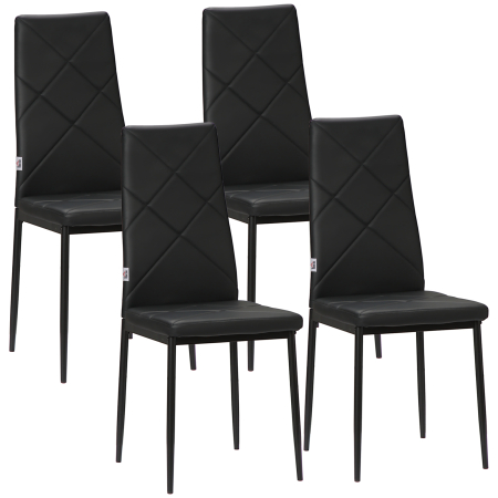 Bucatarie -  Set de 4 scaune de sufragerie cu spatar inalt, moderne din piele artificiala si otel, 41x50x97cm, negru