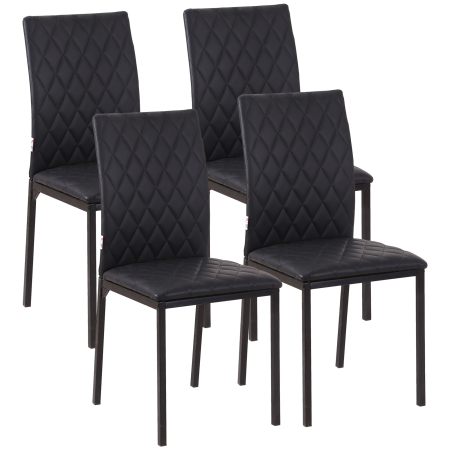 Mobila bucatarie -  Set de 4 scaune pentru dining din piele sintetica cu cusaturi romboidale si picioare din metal, negru