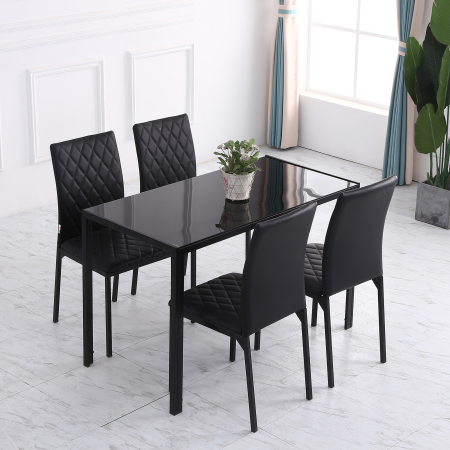  Set de 4 scaune pentru dining din piele sintetica cu cusaturi romboidale si picioare din metal, negru [8]