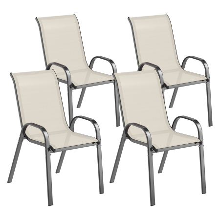Gradina & balcon -  Set de 4 Scaune Suprapozabile cu Spatar inalt si sezut din Plasa, 54x71x93 cm, Negru