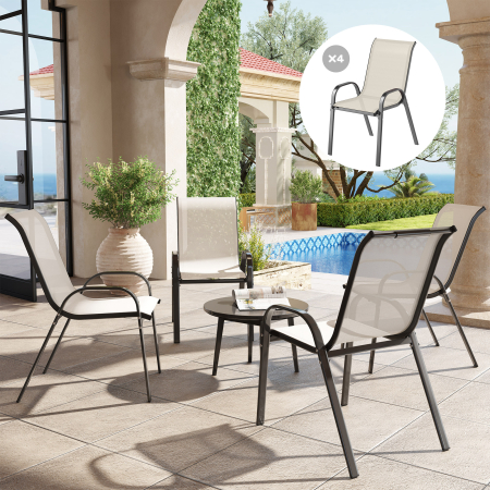  Set de 4 Scaune Suprapozabile cu Spatar inalt si sezut din Plasa, 54x71x93 cm, Negru [1]