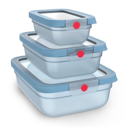 Ustensile bucatarie - Set de 5 caserole Tefal ONEClick N1230210, 0.5 / 1.2 / 2.3 L, plastic, inchidere 100% etansa, albastru