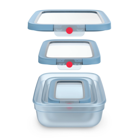 Set de 5 caserole Tefal ONEClick N1230210, 0.5 / 1.2 / 2.3 L, plastic, inchidere 100% etansa, albastru [1]