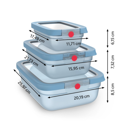Set de 5 caserole Tefal ONEClick N1230210, 0.5 / 1.2 / 2.3 L, plastic, inchidere 100% etansa, albastru [2]