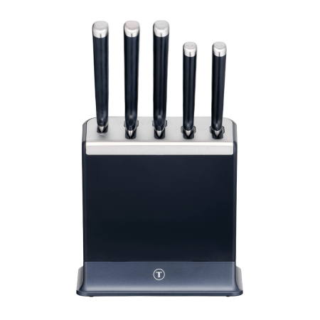 Set de 5 cutite & suport Tefal EverSharp Pro K297S644, inox german, maner ergonomic, sistem de ascutire integrat, negru & argintiu [1]